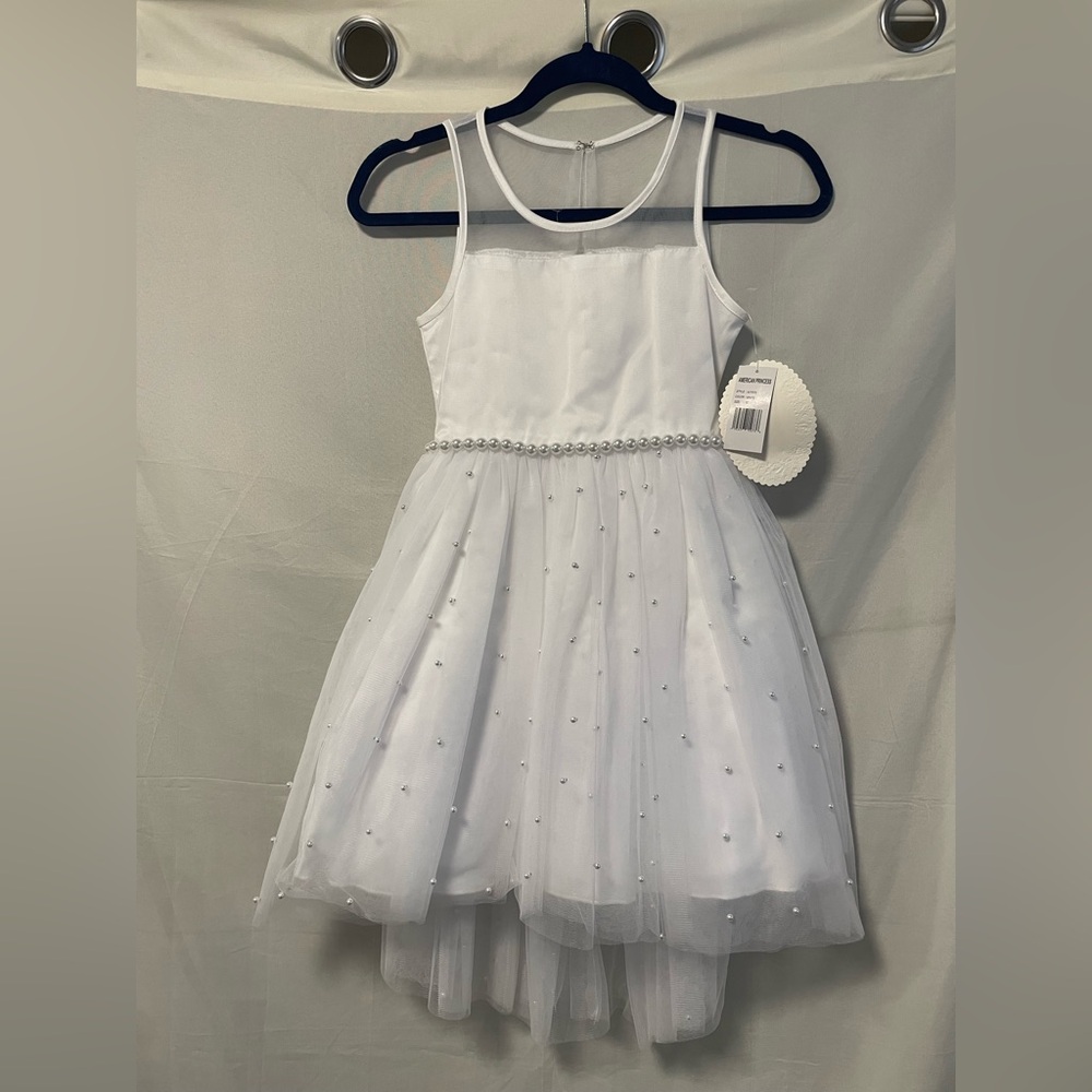 NWT American Princess White Satin/Tulle/Pearl Dress Size 10